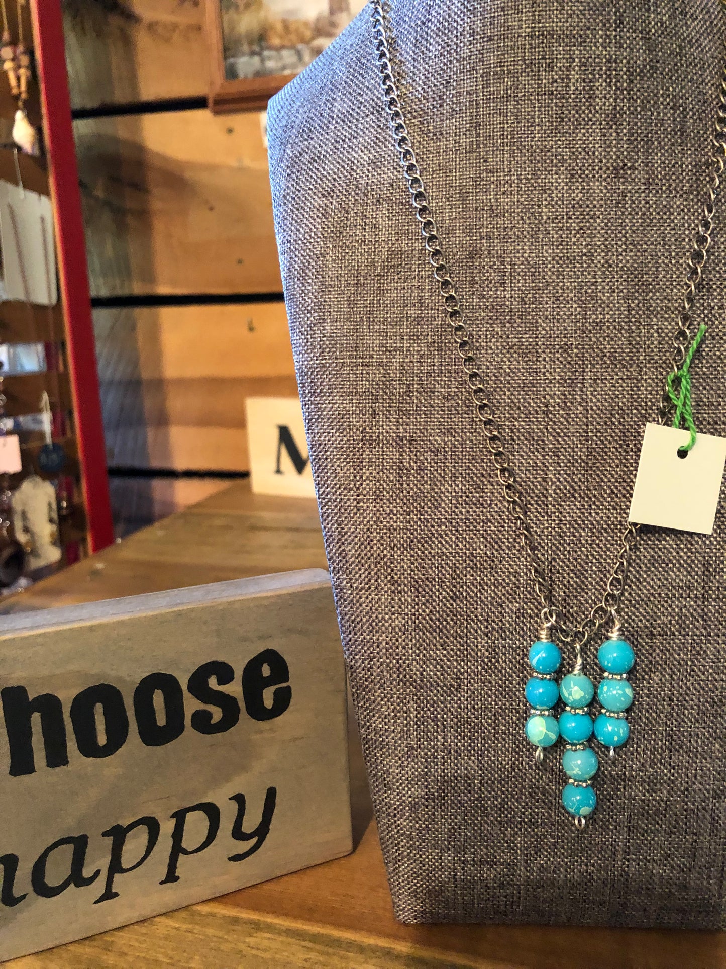 THREE- DANGLES TURQUOISE BEAD NECKLACE (JE06)