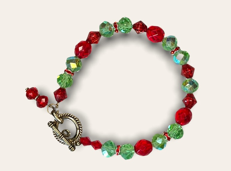 RED & GREEN SWAROVSKI CRYSTAL BRACELET (JE85)