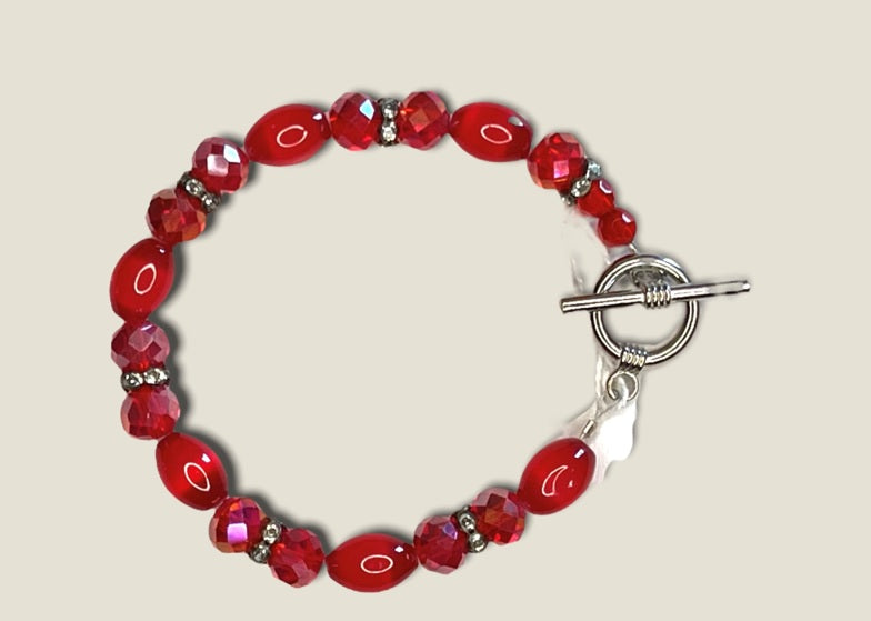 RED & SILVER BEADED BRACELET (JE99)