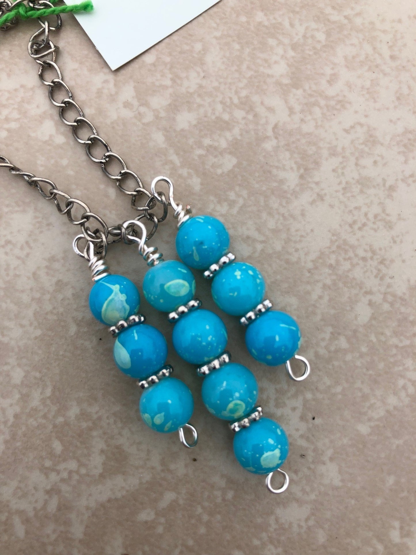 THREE- DANGLES TURQUOISE BEAD NECKLACE (JE06)