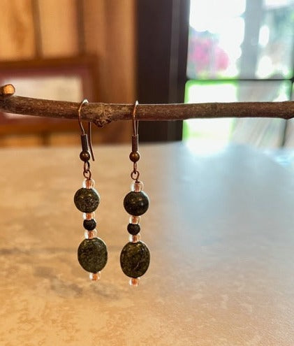 GREEN SERPENTINE JASPER BEADED EARRINGS