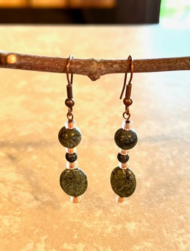 GREEN SERPENTINE JASPER BEADED EARRINGS