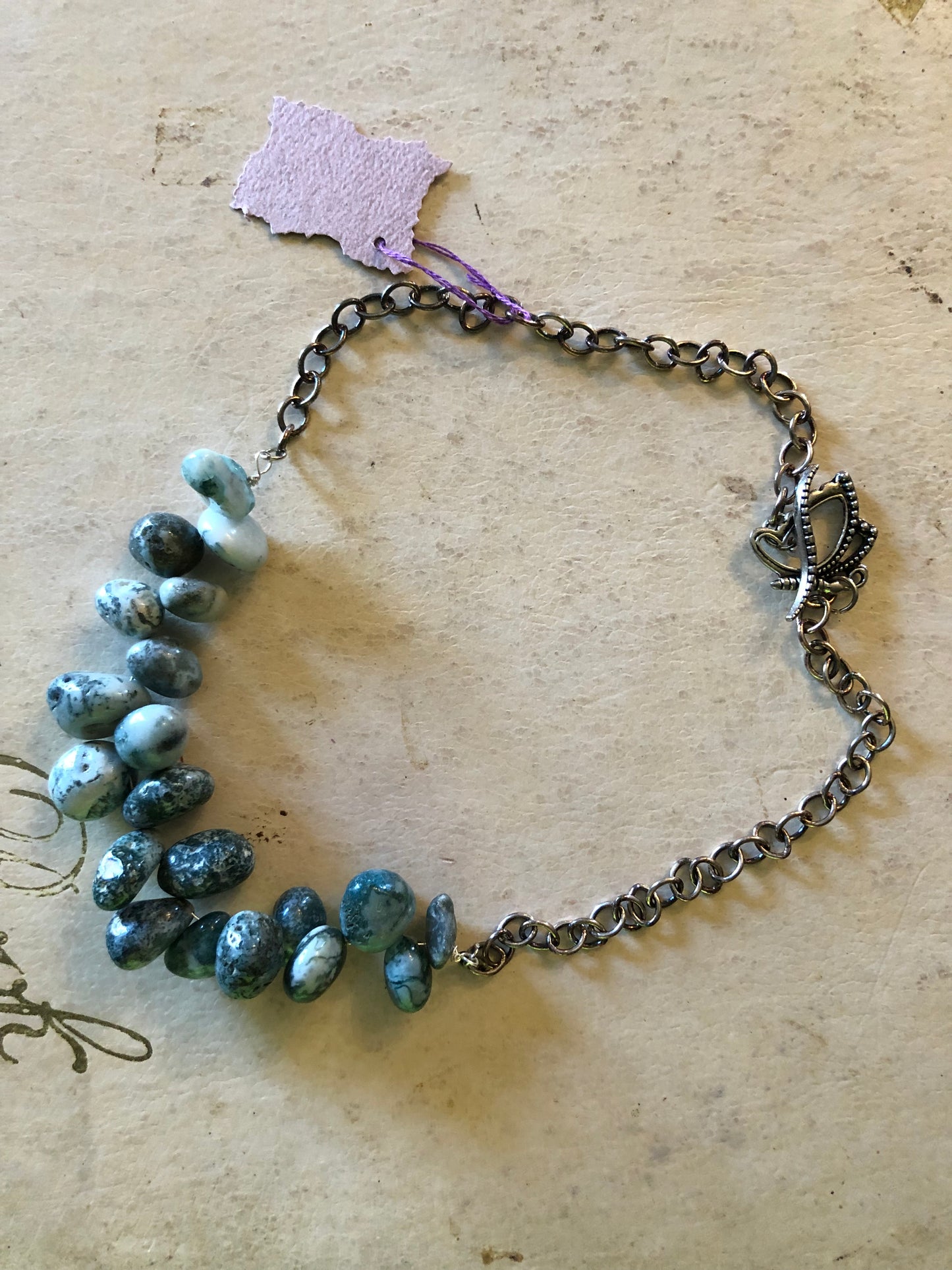 BLUE MOSS AGATE CHOKER-STYLE NECKLACE (JE14)