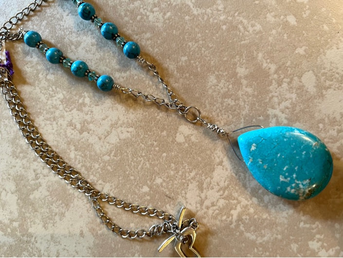 TURQUOISE MAGNESITE TEARDROP NECKLACE  JE59**SOLD!