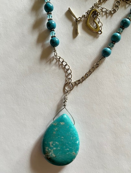 TURQUOISE MAGNESITE TEARDROP NECKLACE  JE59**SOLD!