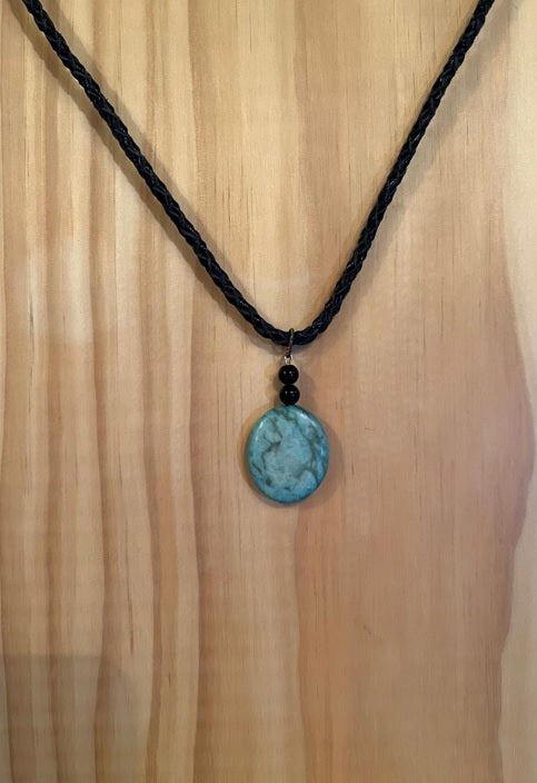 AMAZONITE STONE ON LEATHER CORD NECKLACE (JE44)-SOLD!