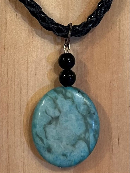 AMAZONITE STONE ON LEATHER CORD NECKLACE (JE44)-SOLD!