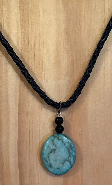 AMAZONITE STONE ON LEATHER CORD NECKLACE (JE44)-SOLD!