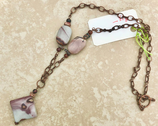 LEOPARDSKIN JASPER DIAMOND-SHAPED PENDANT NECKLACE JE15**SOLD!