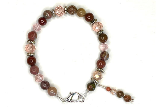 BURGUNDY & PINK BEADED BRACELET  (JE102)