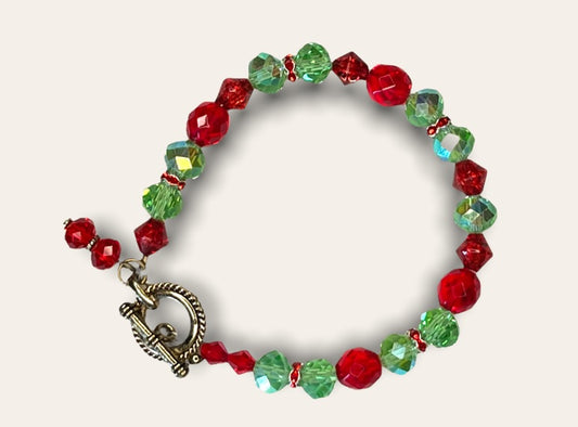 RED & GREEN SWAROVSKI CRYSTAL BRACELET  (JE85)