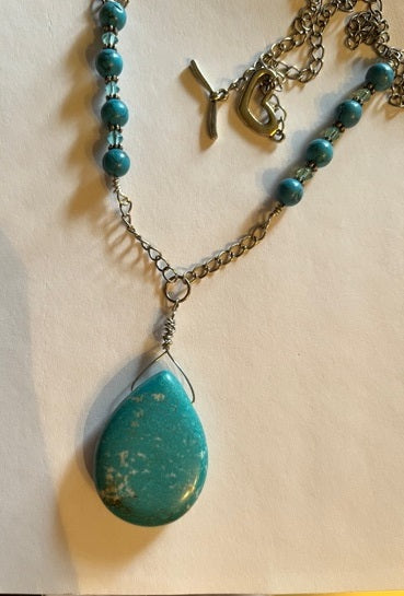 TURQUOISE MAGNESITE TEARDROP NECKLACE  JE59**SOLD!