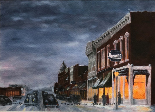 "TWILIGHT ON MAPLE STREET" print or notecard    (PR41)